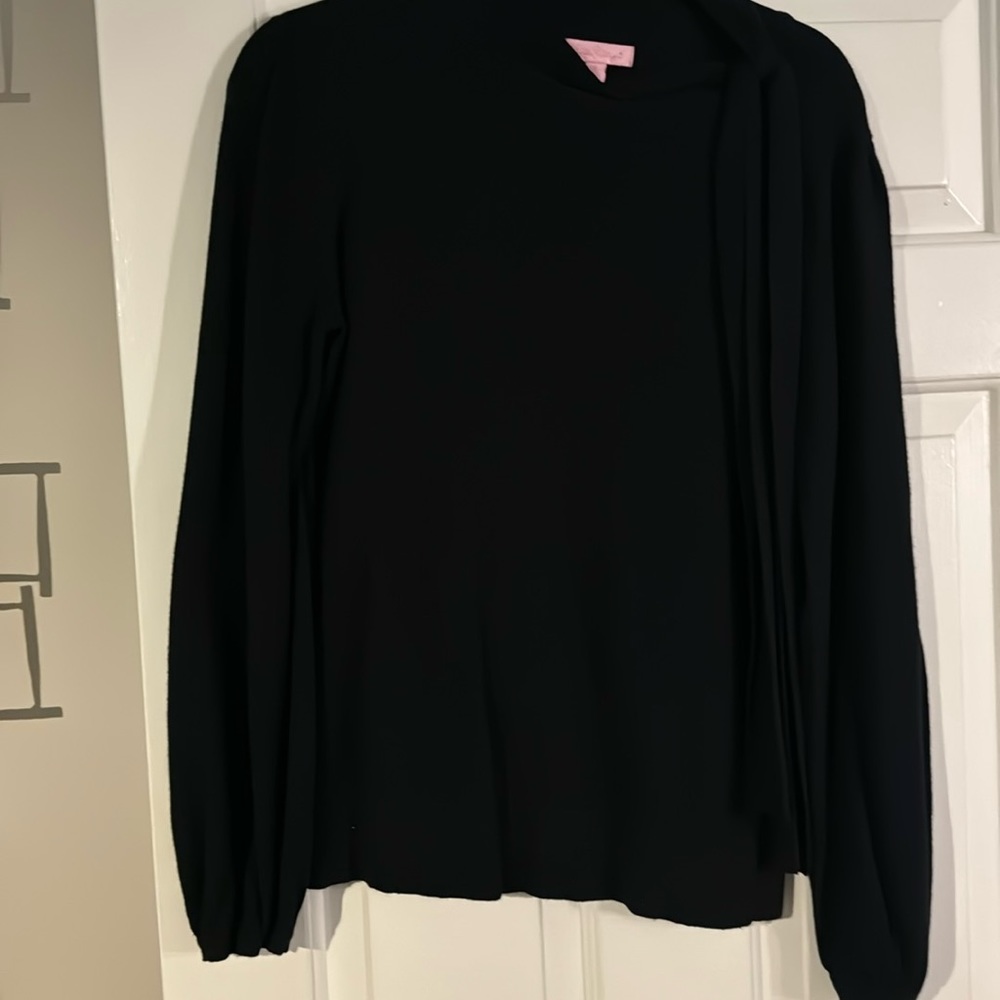 lilly pulitzer black sweater with tie at neck